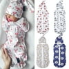 Newborn Baby Cute Zipper Swaddle Blanket Sleeping Swaddle Muslin Wrap+Hat 2PCS