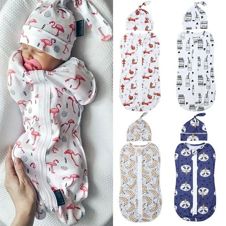 Newborn Baby 0-6M Cotton Zipper Swaddle Blanket Wrap Sleeping Bag
