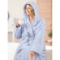 thumbnail image 5 of PAVILIA Women Hooded Plush Soft Robe | Fluffy Warm Fleece Sherpa Shaggy Bathrobe (S/M, Light Blue), 5 of 7