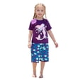 thumbnail image 4 of Bainana 2 Pieces Outfit Set For Girls Summer Outfit Cartoon Print Short Sleeve Crew Neck Tops And Shorts Two Piece Playwear Kids Toddler Girls Cute Stylish Clothes Set Purple Size 12-18 Months, 4 of 6