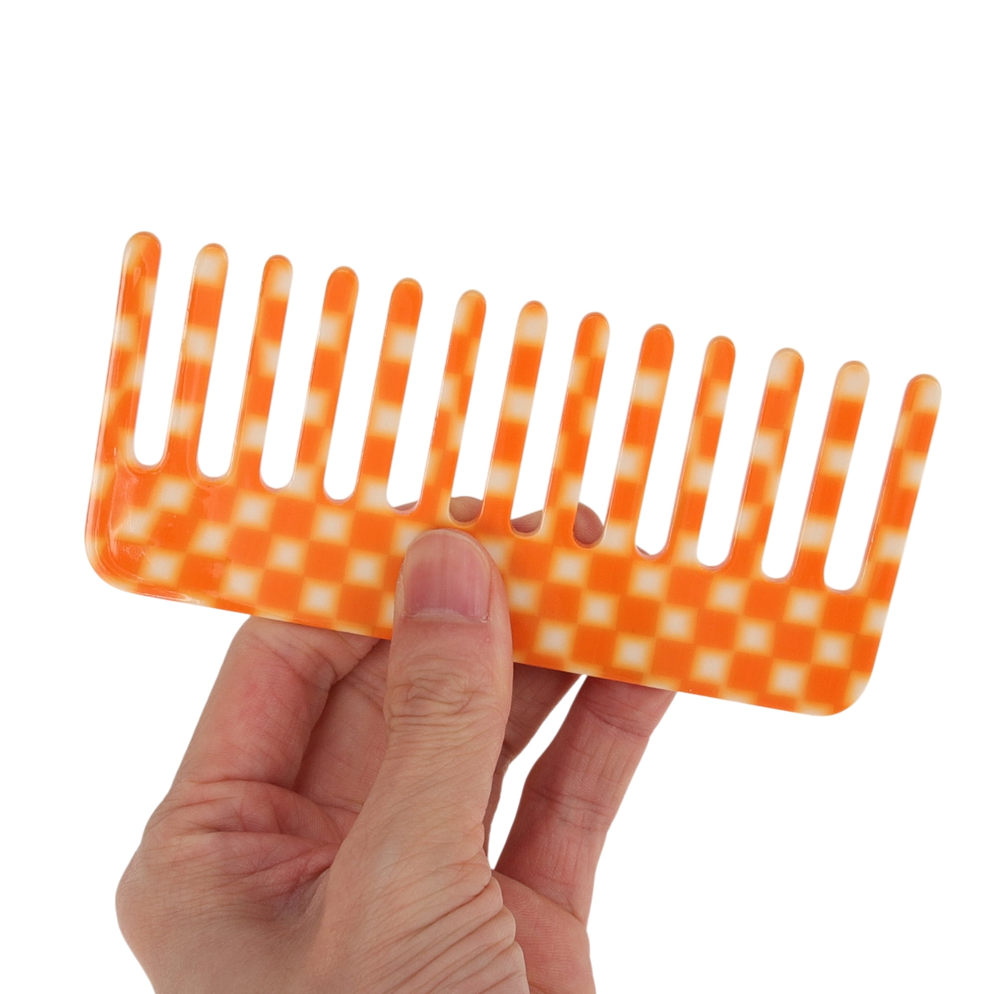 Unique Bargains 1 Pc Square Retro Checkerboard Hair Comb for All Hair Types Orange, White