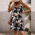 thumbnail image 5 of Women's V Neck Sleeveless Tank Casual Midi Dress Hawaiian Print Black S, 5 of 7