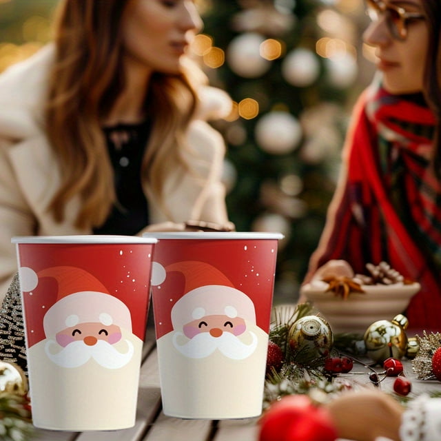 50pcs 9oz Festive Santa Disposable Paper Cups - Sustainable, Perfect for Holiday Parties & Home Use