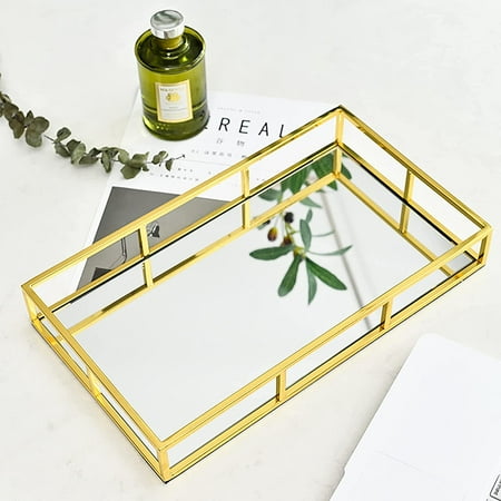 Gold Mirror Tray Glass Metal Perfume, Gold Perfume Vanity Tray