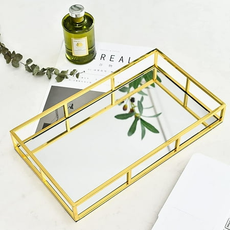 Gold Mirror Tray Glass Metal Perfume Dresser Jewelry Decorative Vanity Makeup Organizer For Bathroom Bedroom Cosmetics Storage Canada Gold Mirror Tray Glass Metal Perfume, Gold Perfume Vanity Tray