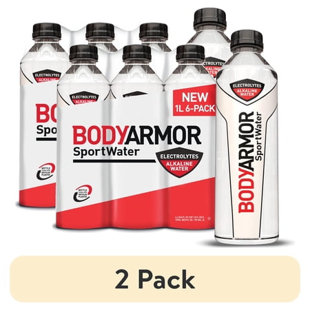(2 pack) BODYARMOR SportWater Electrolyte Sports Drink Bottles, 1 Liter, 6 Pack