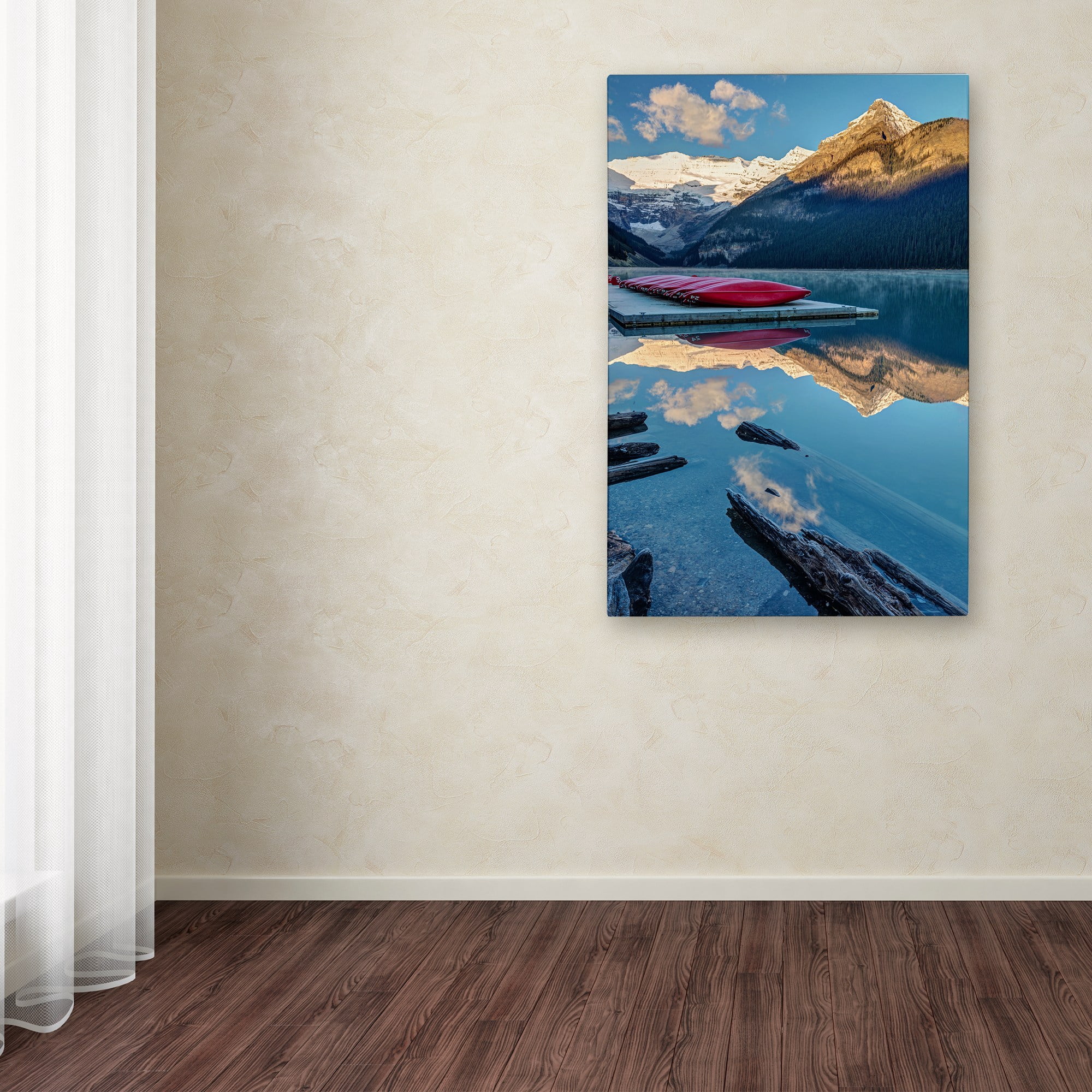 Trademark Fine Art 'Lake Louise Canoes' Canvas Art by Pierre Leclerc