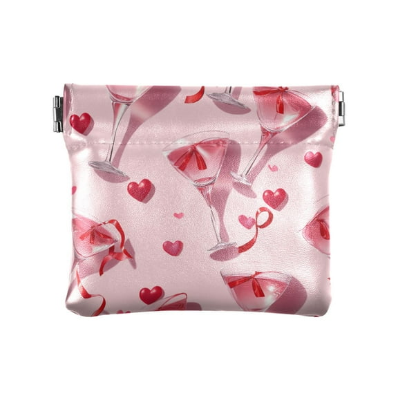 PU Leather Coin Wallet with Snap Closure Clutch Bag Holder Small Wallet Red Wine Glass