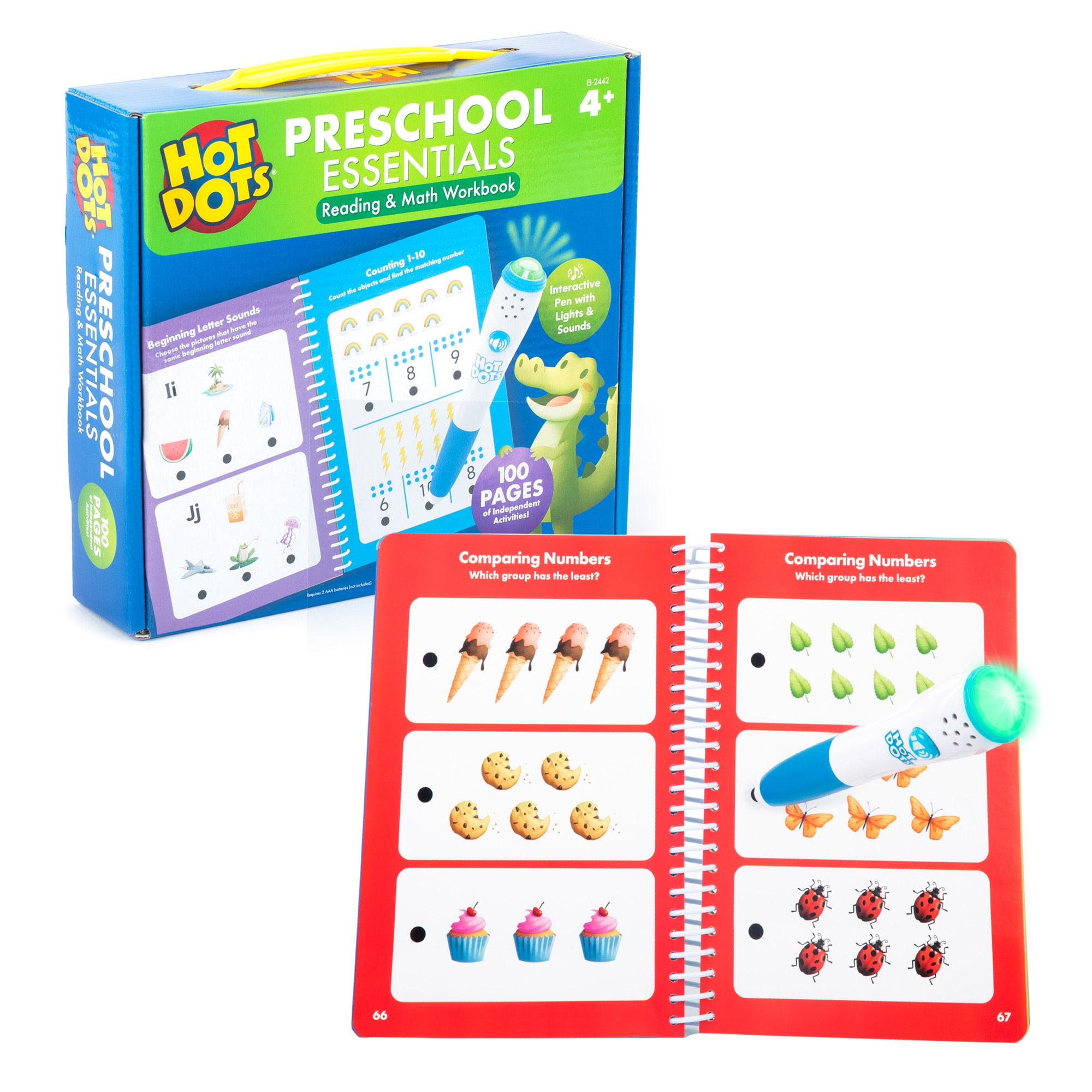 Educational Insights Hot Dots Preschool Essentials: Reading & Math Workbook Spiral Bound Workbooks for Kids Ages 4+