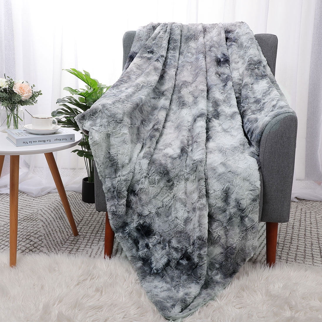 Unique Bargains Soft Fluffy Shaggy Faux Fur Blanket, Twin, Gray