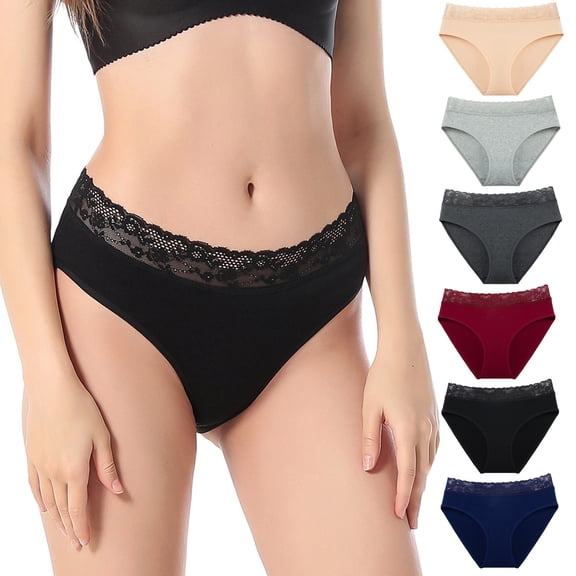 COMVALUE Womens Underwear Cotton Bikini Panties Lace Soft Hipster Panty Ladies Stretch Full Briefs (Black, XS)