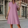 thumbnail image 2 of Ecqkame Women's Linen Dresses Spring Summer Solid Color V Neck Short Sleeve Loose Casual Dress Lightweight Comfortable Dresses Purple XXL, 2 of 8