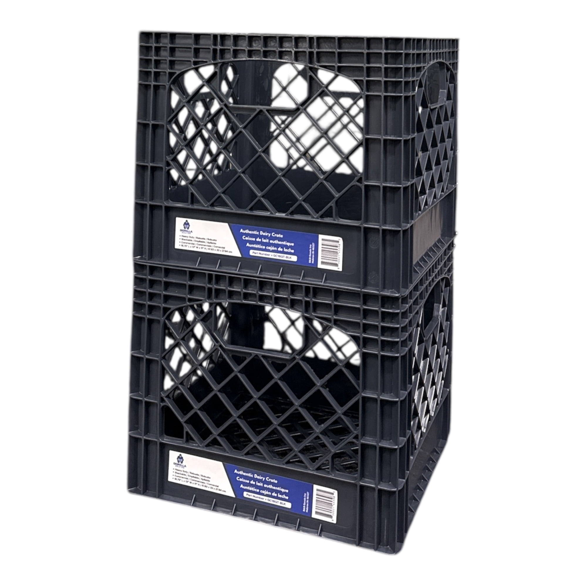 Gorilla Crate 16QT 2 pack Milk Crate, Gray, Heavy Duty Plastic