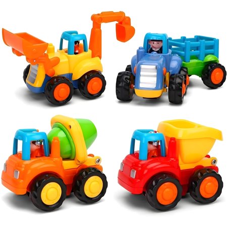 MOONTOY Toy Truck for Toddlers 1-3 Baby Toys for 1 Year Old Boy Birthday Gift 4WD Friction Power Car Toys for 2 Year Old Boy Engineering Vehicle Toy Set
