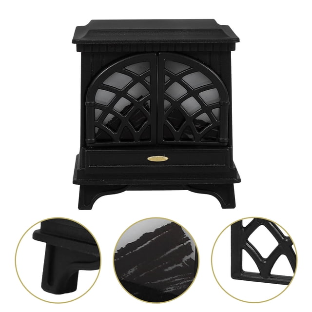 LIFKOME Mini Accessoires de Maison Mini Cheminée Noire avec Effet de Flamme Simulée pour Collectionneurs 1Pcs