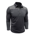 thumbnail image 4 of Kvture Fall Tops for Men Casual Stylish Color Block Long Sleeve Lapel Collar Button up Shirts for Business Office Work Golf Dark Gray Pullover XXXL, 4 of 7