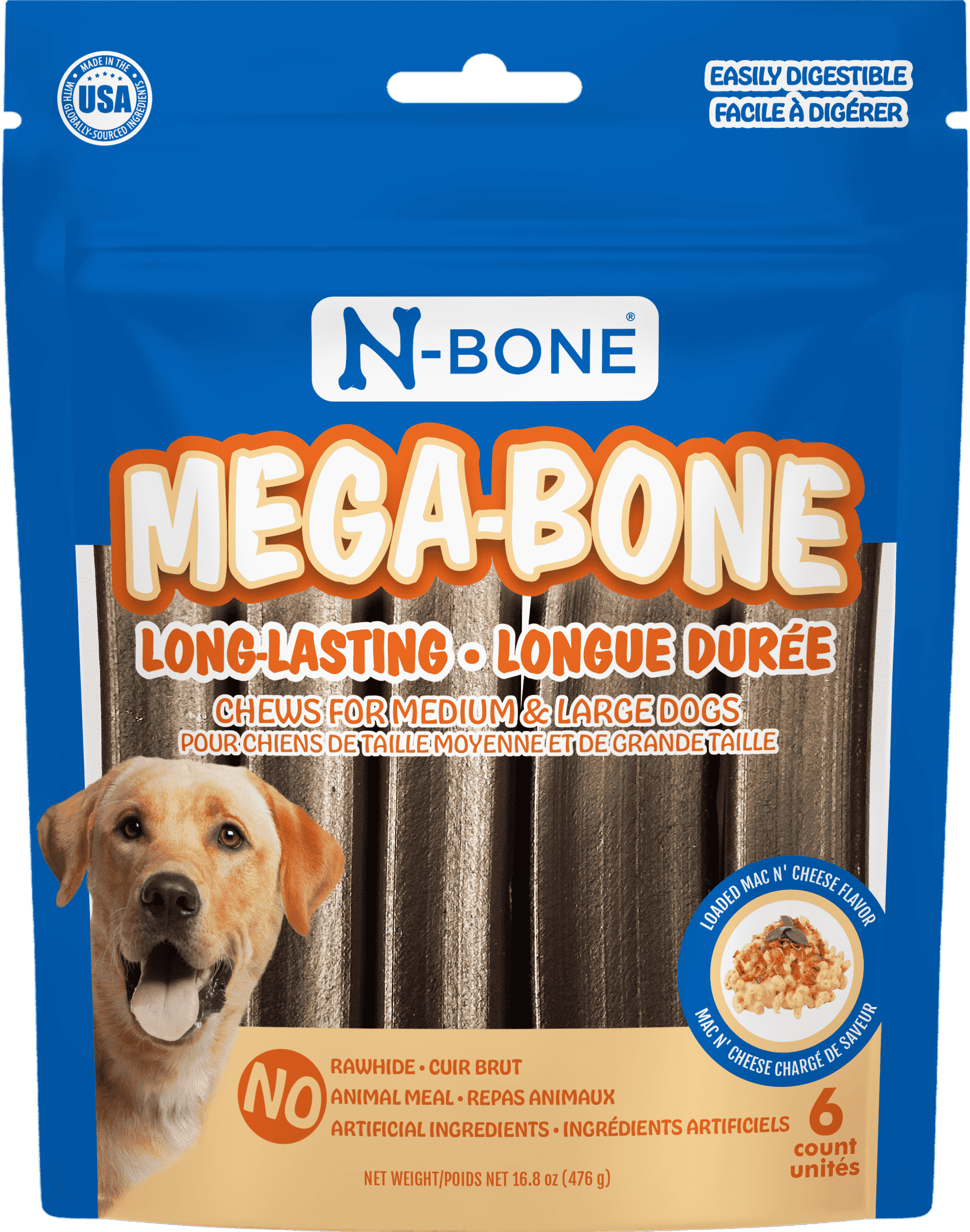 N-Bone Mega-Bone Dog Chews, Mac N' Cheese Flavor, 6 Count photo 1