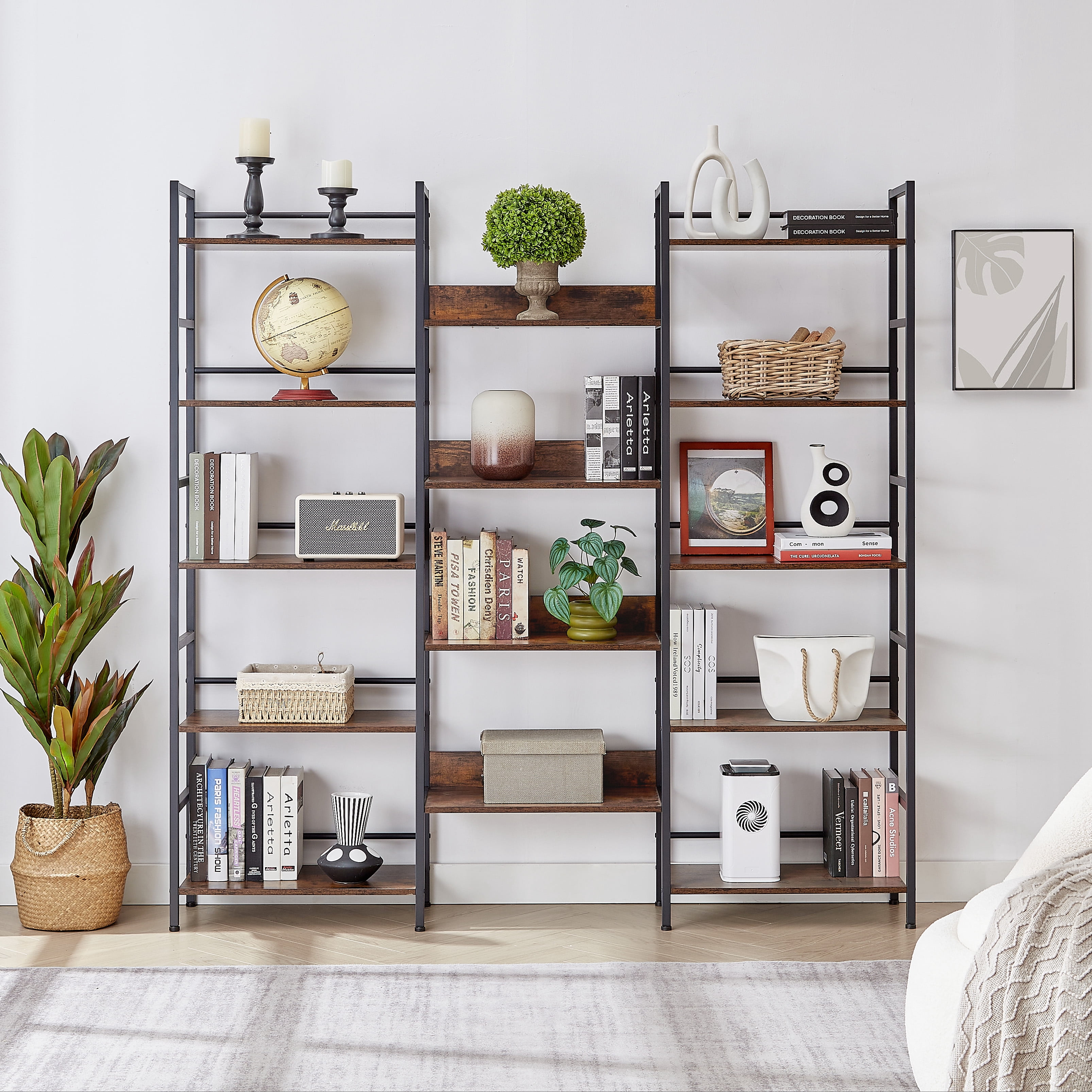 Aukfa 5-Shelf Tall Bookshelf, Modern Large Open Bookcase for Living Room Bedroom, Brown