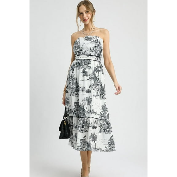 Umgee Printed Tiered Tube Midi Dress