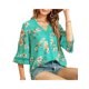 thumbnail image 4 of SAYOO Tops casuales para mujer, estampado floral, manga 3/4, cuello en V, ahuecado, patchwork, tops sueltos SAYOO casual, 4 of 7