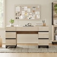 thumbnail image 3 of WAMPAT Home Office Furniture Set: 59in Modern Executive Desk with Charging Station & Drawers and 72in Tall Bookcases with Storage Cabinet, Home Office Furniture for Living Room, Beige, 3 of 17