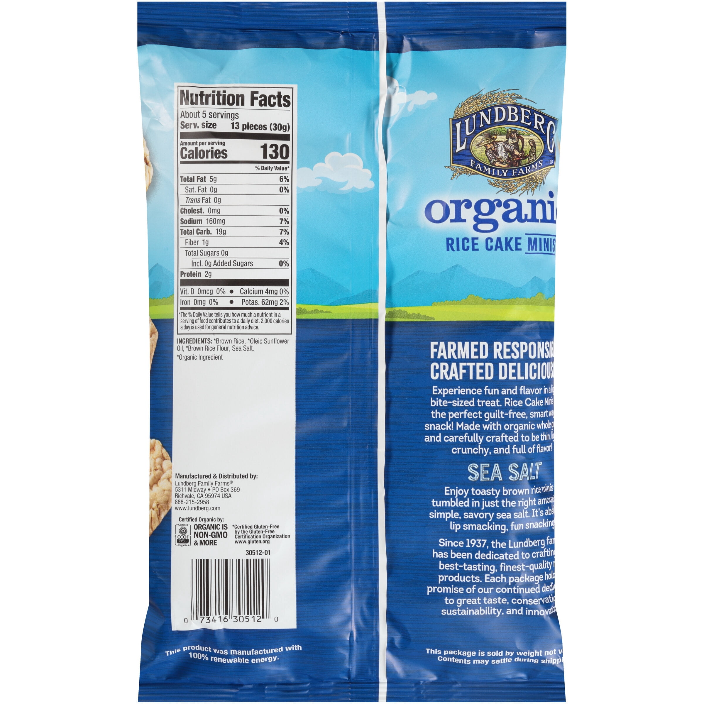 Lundberg Family Farms OG MINI RICE CAKES SEA SALT, 5 oz Pack Of 6