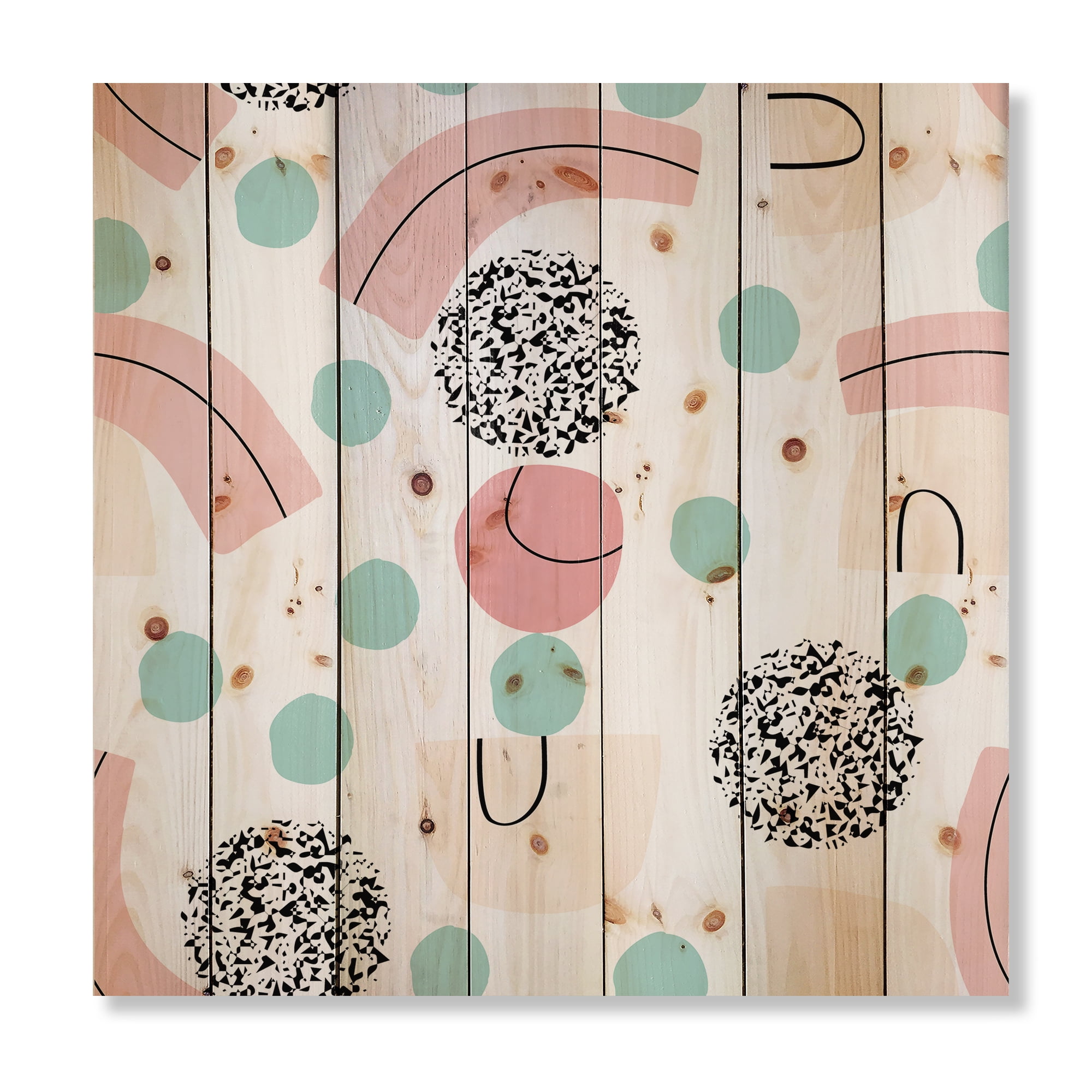 Designart 'Elements and Organic In Pastel Tones' Modern Print on Natural Pine Wood