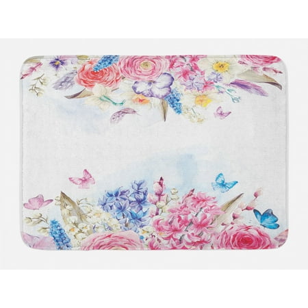 Shabby Chic Bath Mat Romantic Garden Roses Flowers Daisies Leaves