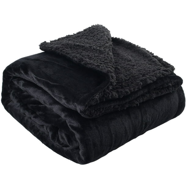 60x80 Inches Sherpa Throw Blanket, Black Twin Size Reversible Cozy ...