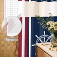 thumbnail image 2 of No Hook Shower Curtain with Built-in Rings - Nautical Coastal Rudder Washable Waterproof Fabric Bathroom Curtains for Hotel,Rentals, 60 X 72 Inch Long , Navy Blue Red Stripes, 2 of 9
