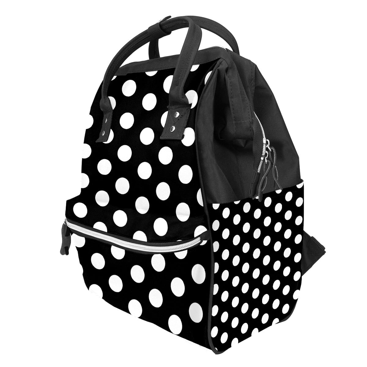 Women Backpack Diaper Bag Baby Nappy Bag, Black White Polka Dot Casual Travel Back Pack, Lightweight Maternity Large Capacity Stylish Outdoor Tote Bag for Men Women Mommy Dad Baby Boy Girl
