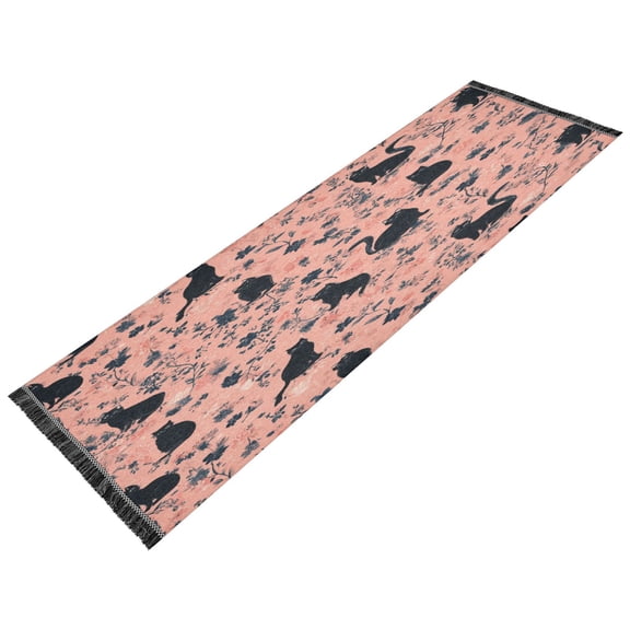 Vintage Modern Runner Rug,Non Slip Machine Washable 72"x23.5" Polyester Material Pet-Friendly Durable,Applicable to Entryway Rug Living Room Rug Black Cat Cartoon Drawing