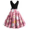 thumbnail image 3 of LWavelet Women's Sleeveless Scalloped Neck Fit-and-Flare Dress, Pastel Easter Egg & Floral Print with Satin Bow Belt for Holiday & Party Outfits Pink XL, 3 of 4