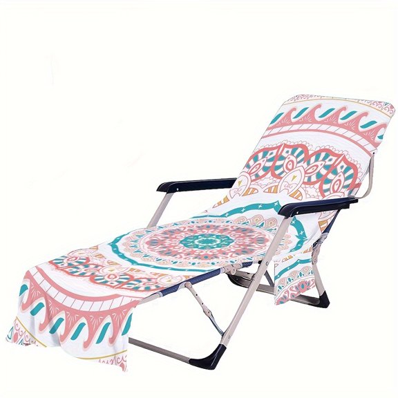 Bohemia Beach Chair Cover with Side Pockets Thick and Quick Dry Chaise Lounge Chair Towel Cover for Sun Lounger Pool Sunbathing Garden Beach Hotel