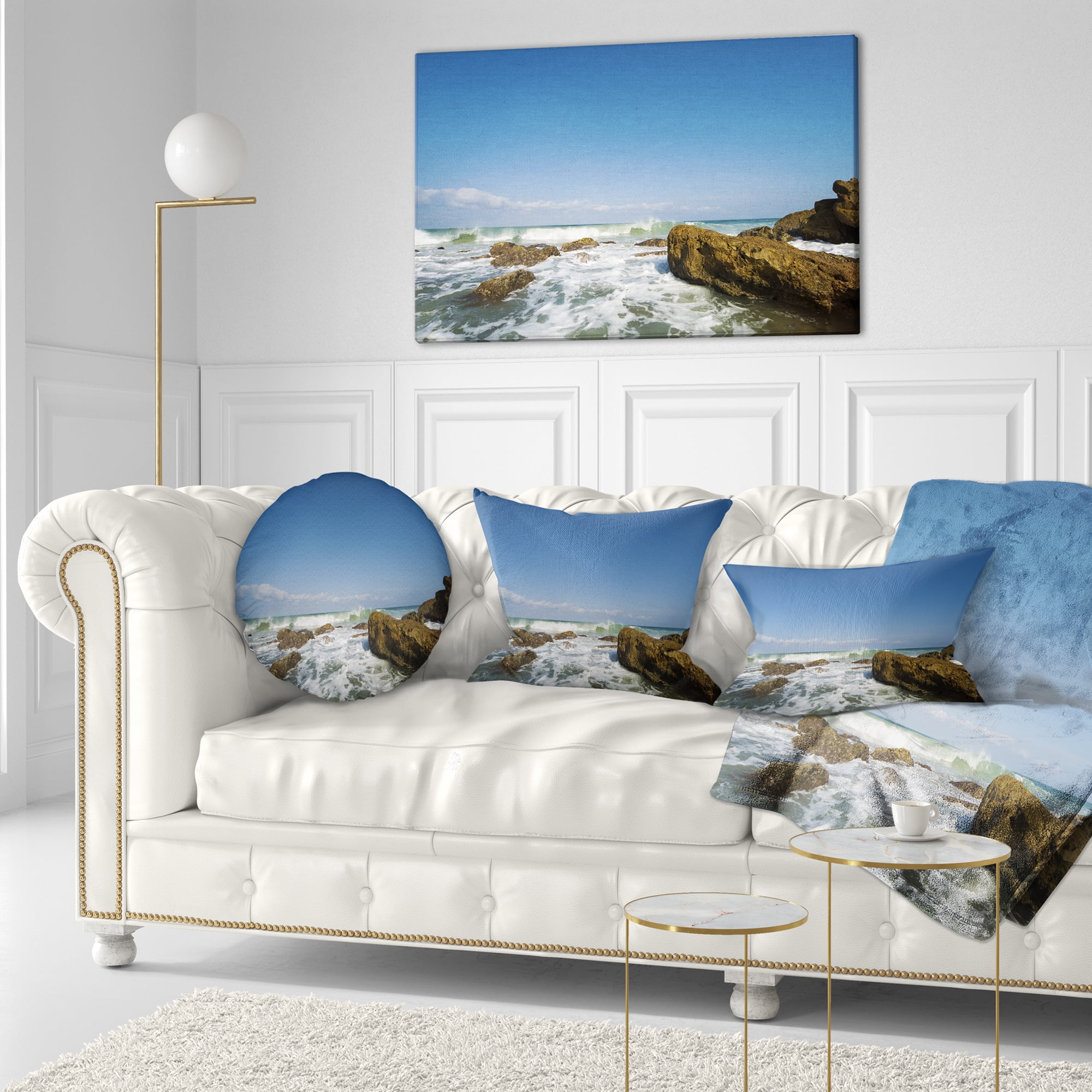 Designart Sea with White Waves - Seascape Throw Pillow - 12x20