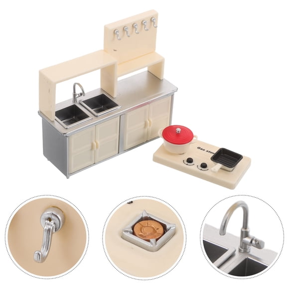 SEWCHICS Mini Kitchen Set Light Yellow Plastic For Immersive Roleplay Children Home Play 4pcs
