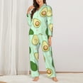 thumbnail image 3 of Kll Avocado Print Women'S Long Sleeve Pajamas With Pants Sleepwear Loungewear 2 Set-Medium, 3 of 9