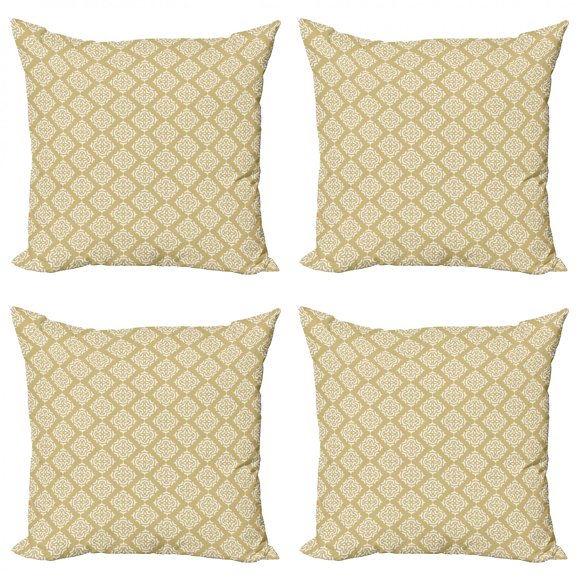 Ambesonne Geometric Throw Pillow Cover 4 Pack, Reversed Clovers, 16", Sand Brown and White