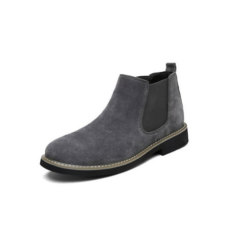 

Eloshman Mens Non-Slip Elastic Leather Bootie Office Casual Slip On Shoes Gray 7