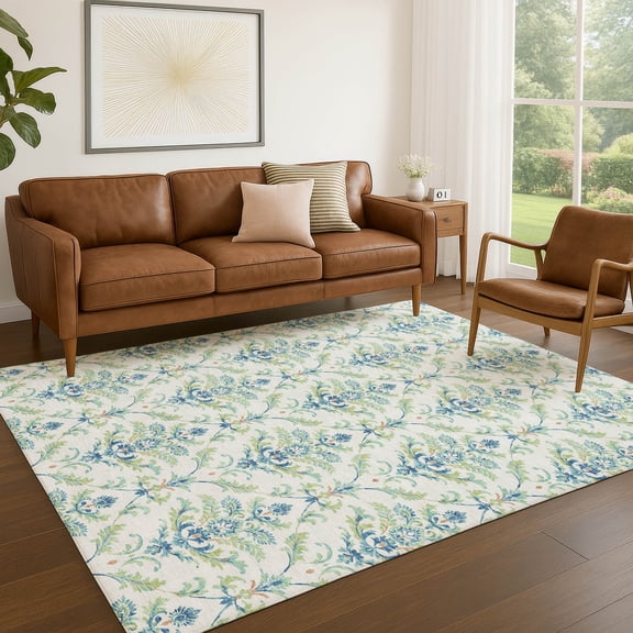 Addison Rugs Chantille Indoor/Outdoor Traditional Damask Aloe Machine Washable Rectangle Rug, 10' x 14'