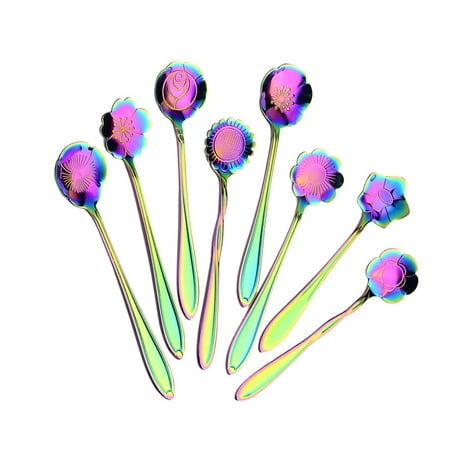 

8pcs/Set Stainless Steel Creative Petals Spoon Coffee Stirring Spoons Flower Dessert Scoop Teaspoon (Iridescence)