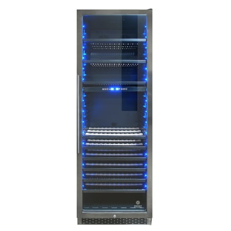 168 Bottle Wine - 168-Bottle Smoked Black Stainless Steel Dual-Zone Wine Cooler
