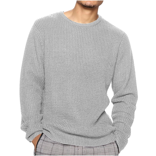 RKSRN Mens Sweater Fall Winter Warm Solid Color Round Neck Pullover Long Sleeved Loose Base Shirt Top Sweater Soft Loose Sweaters