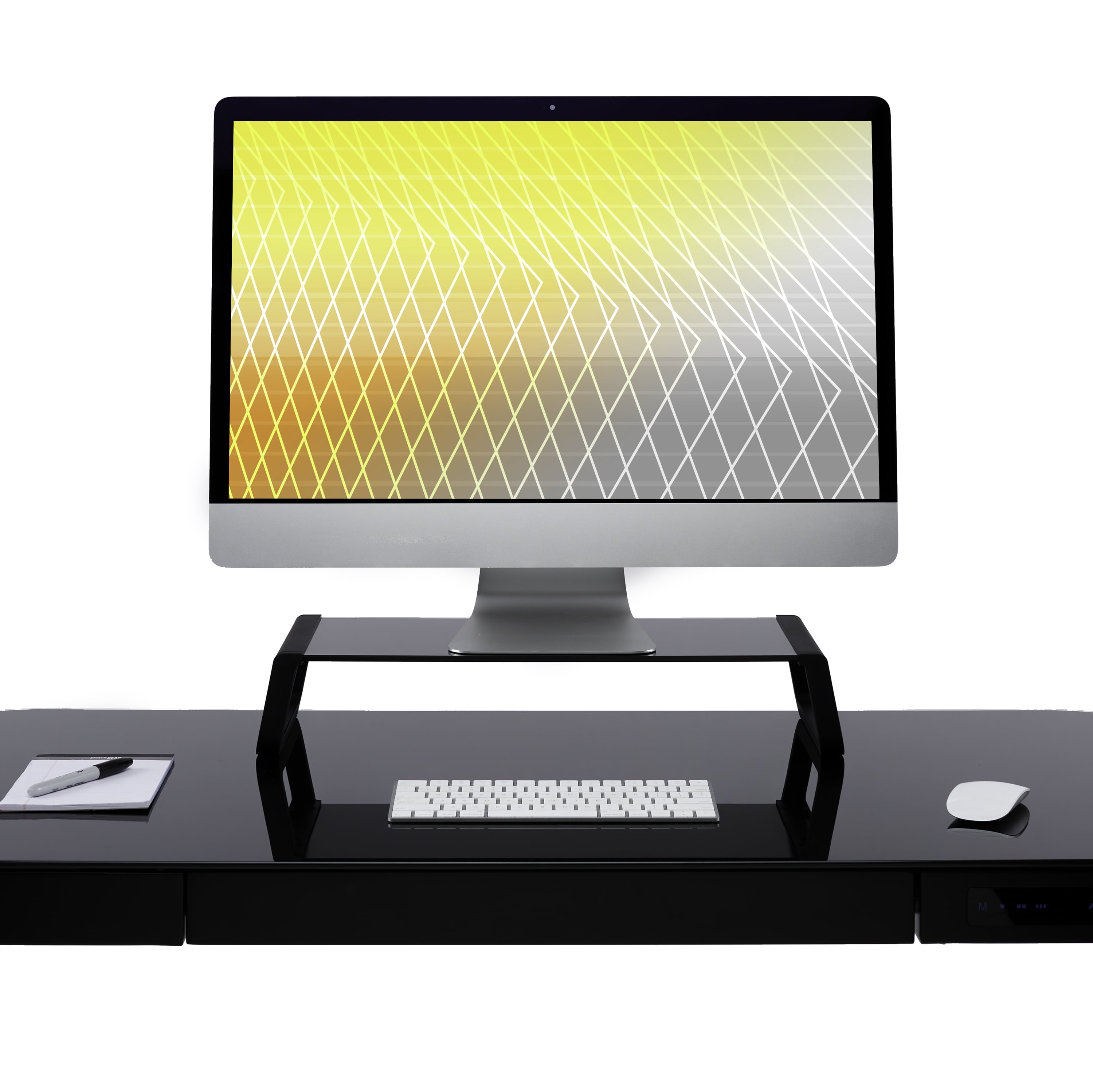 Seville Classics airLIFT 21" Tempered Glass Elevated Desk Stand Ergonomic Monitor Riser for Laptop, Computer, iMac, PC, Printer, Desktop - Midnight Black