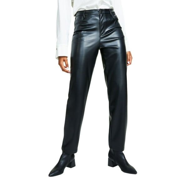 Bar III Women's Faux-Leather Straight-Leg Pants – Deep Black, Size 4