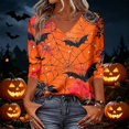 thumbnail image 7 of Trgacdwlo S-5XL Halloween Pumpkin Shirts Women Ghost Graphic Spooky V Neck 3/4 Sleeve Tops for Women Fall Cat Pumpkin Print Tunic Tops for Women, 7 of 7