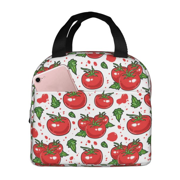 Easygdp Hand Drawn Tomatoes Bolsa Térmica Premium - Tela Oxford Impermeable, Gran Capacidad, Bolsillo Frontal, Unisex para Trabajo, Escuela, Actividades al Aire Libre y Picnics