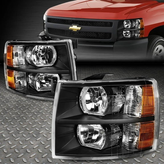 NUVISION for 07-14 Chevy Silverado 1500 2500HD 3500 Headlight Assembly Pair Black/Amber