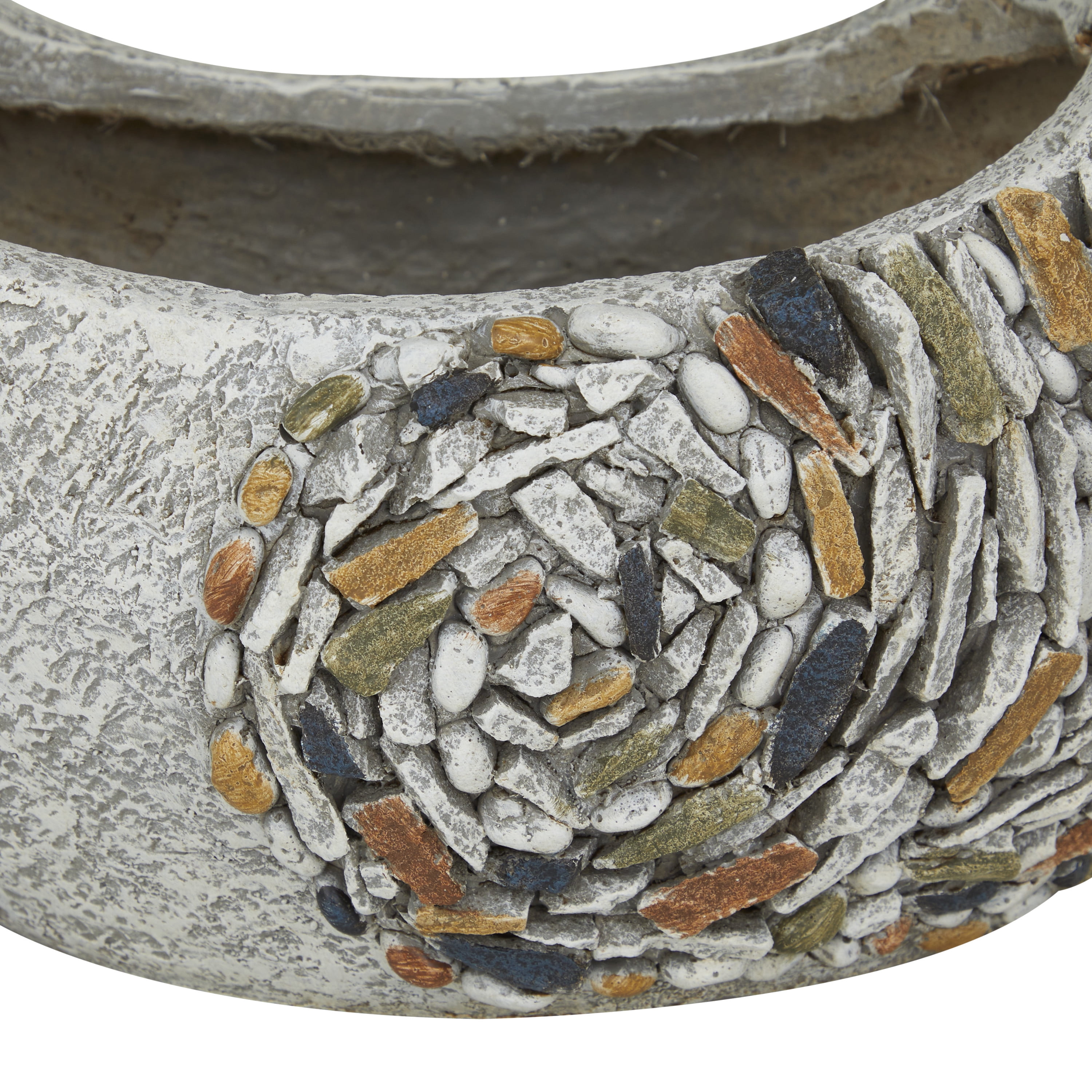 DecMode 14" x 15" Indoor Outdoor Gray Fiberglass Bird Planter with Stone Mosaic Design