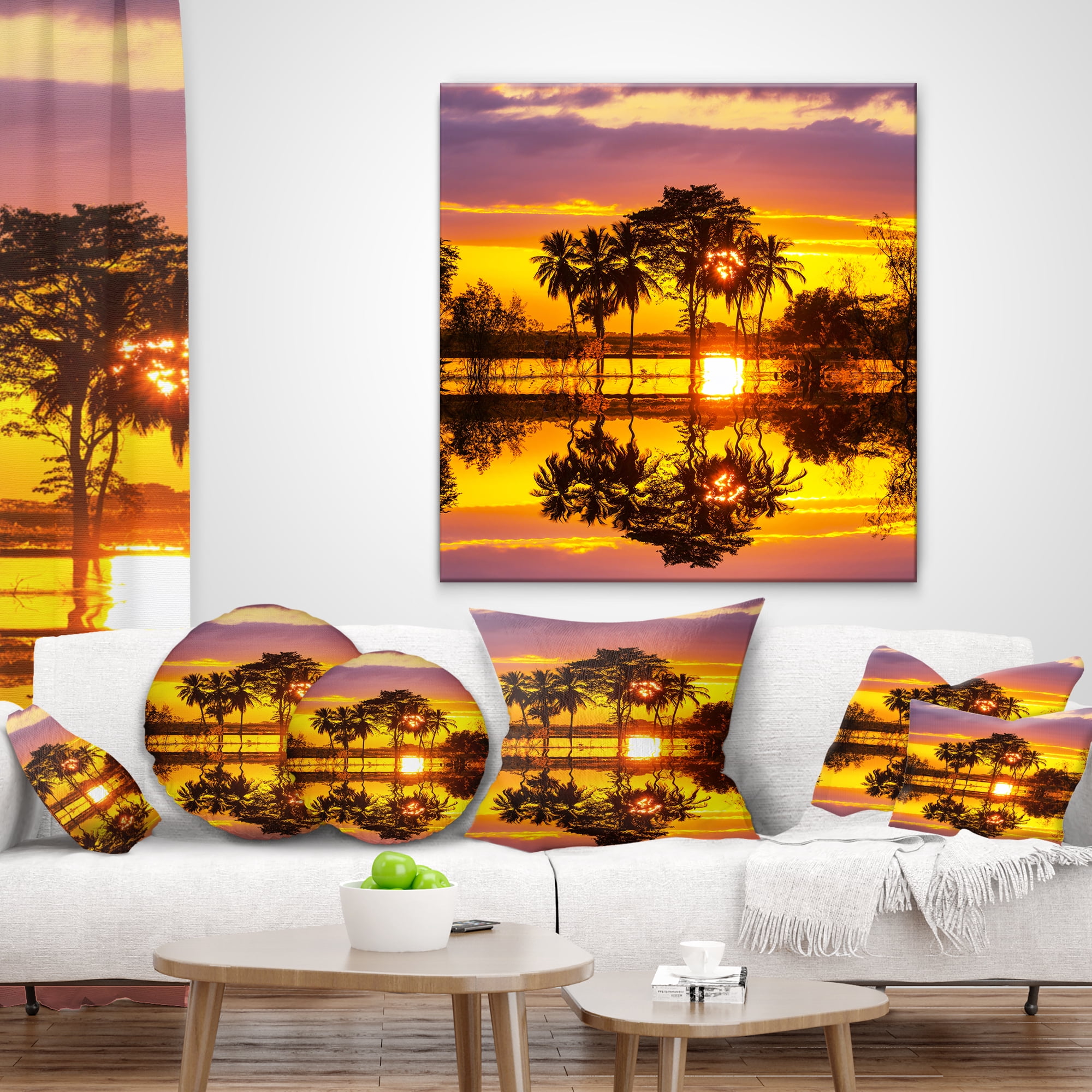 Designart Trees Mirrored in Flooded Waters - Landscape Wall Throw Pillow - 16x16